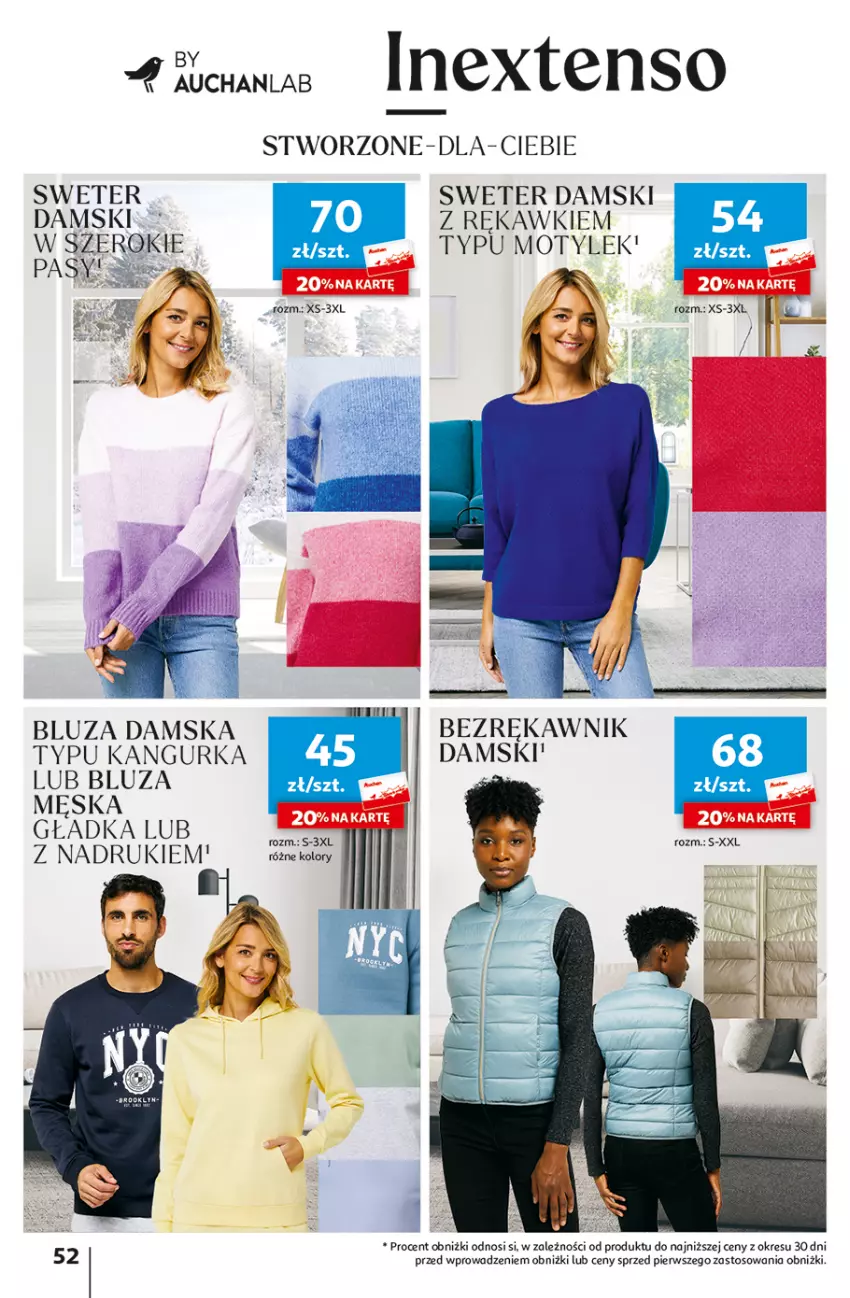 Gazetka promocyjna Auchan - Gazetka z MAŁĄ CENKĄ dźwigniesz więcej! Hipermarket Auchan - ważna 15.02 do 21.02.2024 - strona 52 - produkty: Bluza, Sweter