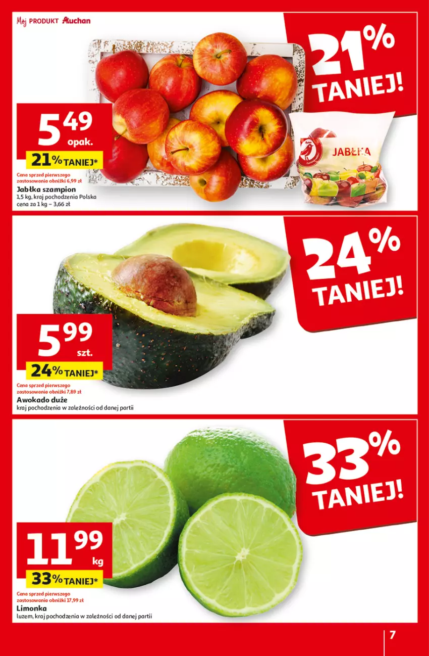 Gazetka promocyjna Auchan - Gazetka z MAŁĄ CENKĄ dźwigniesz więcej! Hipermarket Auchan - ważna 15.02 do 21.02.2024 - strona 7 - produkty: Jabłka, Limonka, Szampion