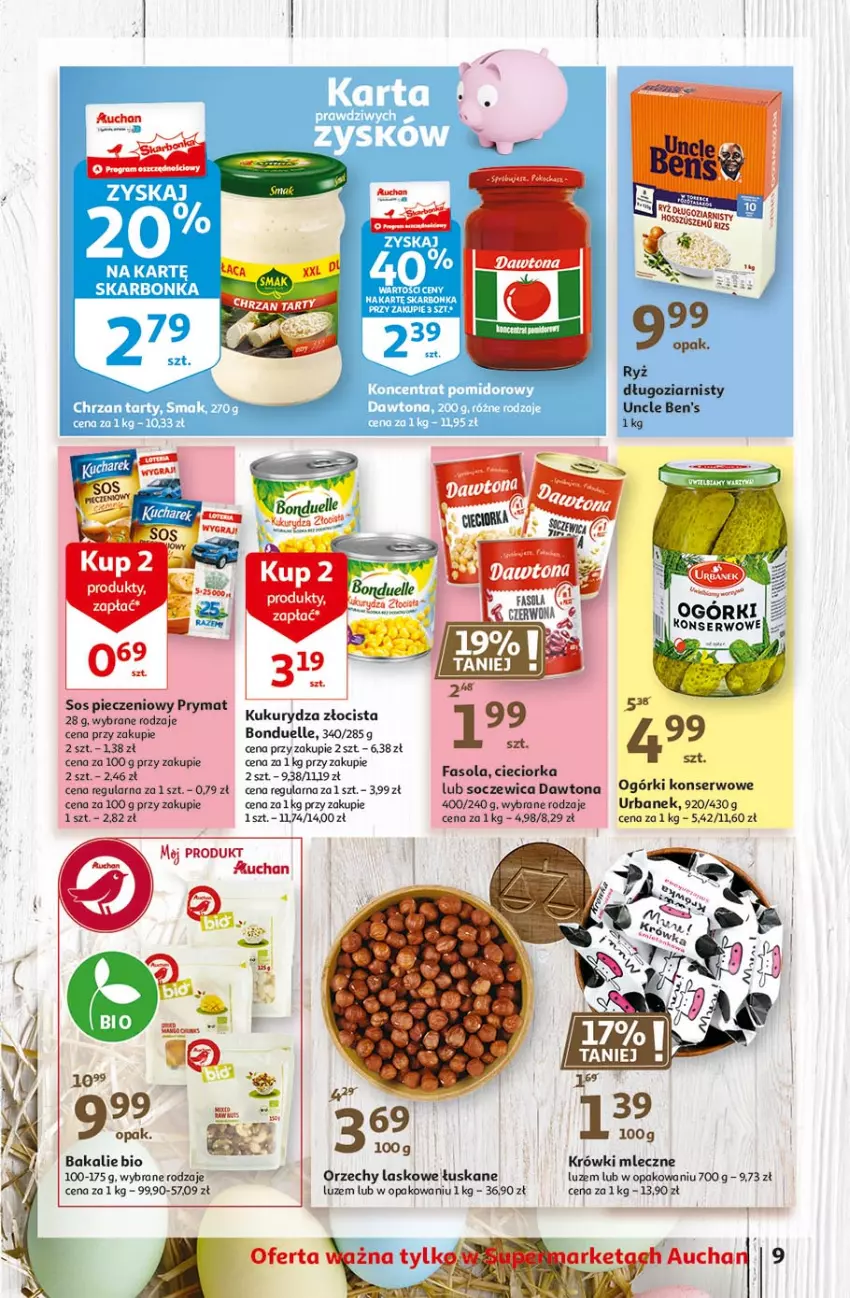 Gazetka promocyjna Auchan - Święta tuż tuż Supermarkety - ważna 25.03 do 03.04.2021 - strona 10 - produkty: Bonduelle, Cieciorka, Dawtona, Fa, Fasola, Krówki mleczne, Kukurydza, Ogórki konserwowe, Orka, Piec, Prymat, Ryż, Ser, Sos, Sos pieczeniowy, Uncle Ben's