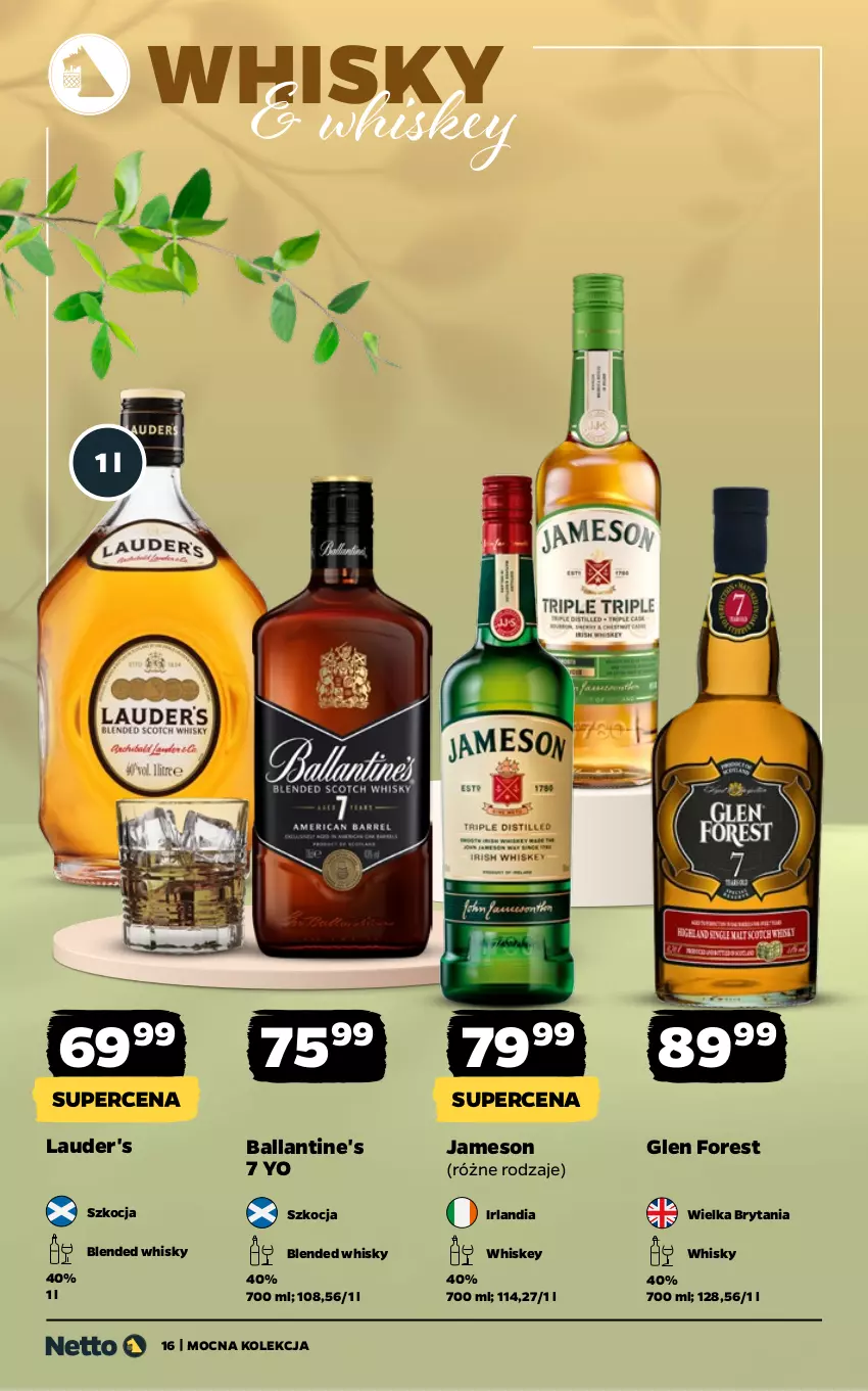 Gazetka promocyjna Netto - Alkohole - Mocne - ważna 27.04 do 09.05.2026 - strona 16 - produkty: Ballantine's, Jameson, Koc, Lauder's, Whiskey, Whisky