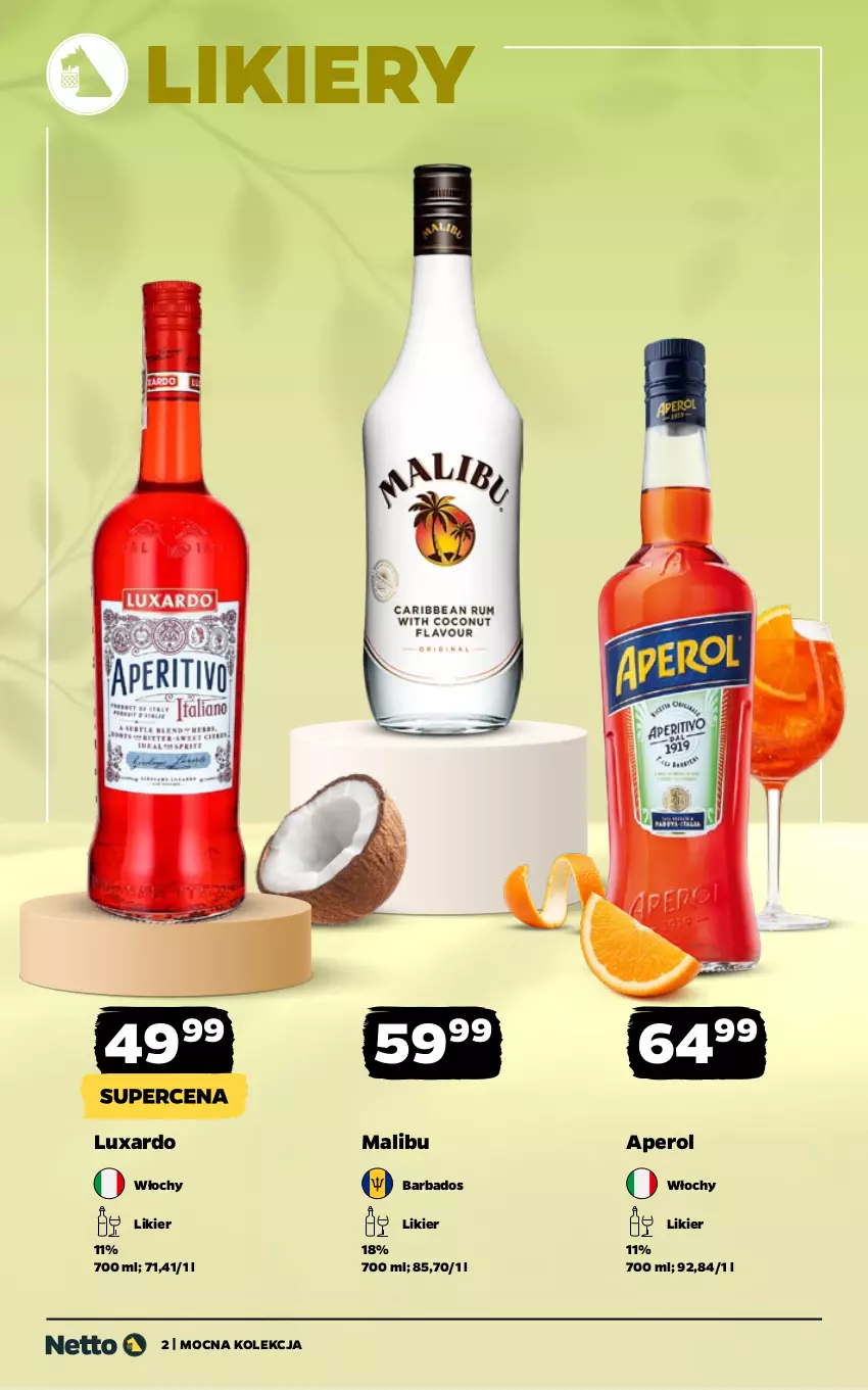 Gazetka promocyjna Netto - Alkohole - Mocne - ważna 27.04 do 09.05.2026 - strona 2 - produkty: Aperol, Likier, Malibu