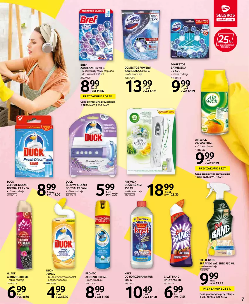 Gazetka promocyjna Selgros - Katalog Sprzątanie - ważna 03.03 do 16.03.2022 - strona 7 - produkty: Air Wick, Bref, Cillit Bang, Domestos, Duck, Kret, Pronto, Sos, Zawieszki