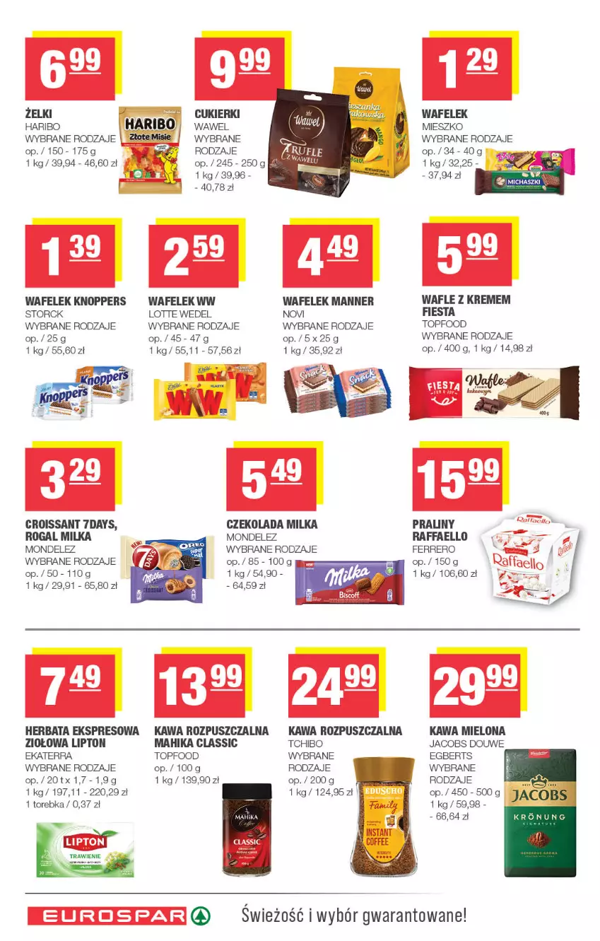 Gazetka promocyjna Spar - EuroSpar - ważna 15.07 do 26.07.2026 - strona 14 - produkty: Croissant, Cukier, Cukierki, Czekolada, Fa, Ferrero, Haribo, Herbata, Jacobs, Kawa, Kawa mielona, Kawa rozpuszczalna, Knoppers, Lipton, Milka, Praliny, Raffaello, Rogal, Tchibo, Top, Torebka, Wafelek, Wafle, Wawel