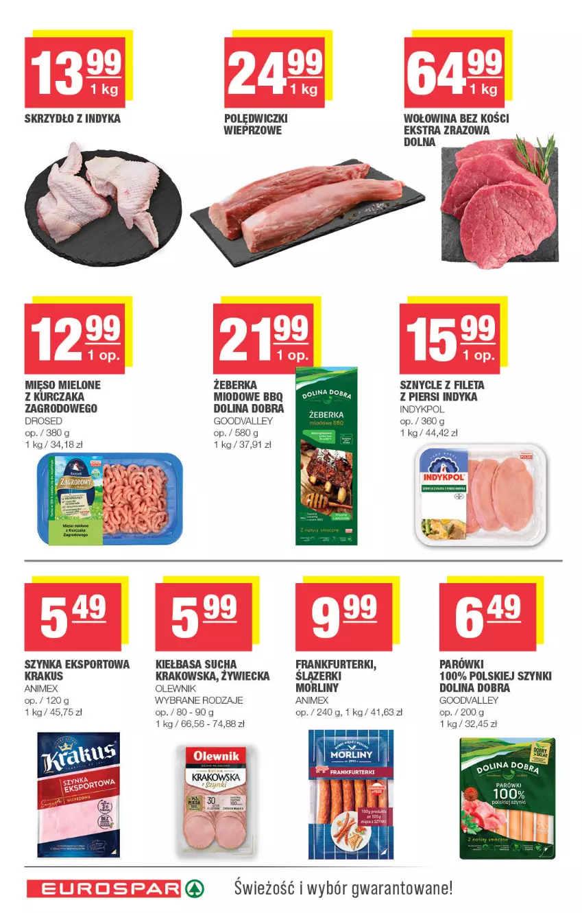 Gazetka promocyjna Spar - EuroSpar - ważna 15.07 do 26.07.2026 - strona 6 - produkty: Frankfurterki, Kiełbasa, Krakus, Kurczak, Mięso, Mięso mielone, Morliny, Olewnik, Parówki, Por, Sport, Szynka, Wołowina, Wołowina bez kości