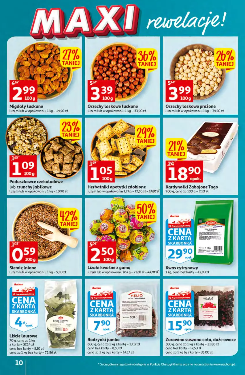 Gazetka promocyjna Auchan - Gazetka MAXI rewelacje Auchan Hipermarket - ważna 12.01 do 18.01.2023 - strona 10 - produkty: BIC, Herbatniki, Kwas cytrynowy, LANA, Laur, Lizaki, Migdały, Owoce, Rodzynki, Tago