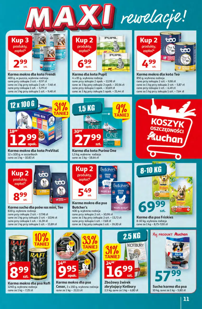 Gazetka promocyjna Auchan - Gazetka MAXI rewelacje Auchan Hipermarket - ważna 12.01 do 18.01.2023 - strona 11 - produkty: Butcher's, Friskies, Pur, Purina, Sucha karma