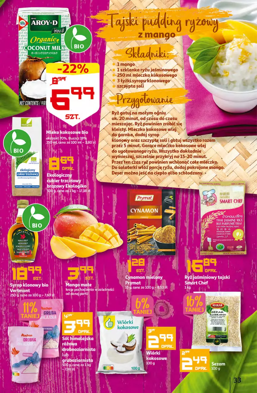 Gazetka promocyjna Auchan - Gazetka MAXI rewelacje Auchan Hipermarket - ważna 12.01 do 18.01.2023 - strona 33 - produkty: Cukier, Kokos, Mango, Miecz, Mleczko, Por, Ryż, Syrop, Szklanka, Wiórki kokosowe