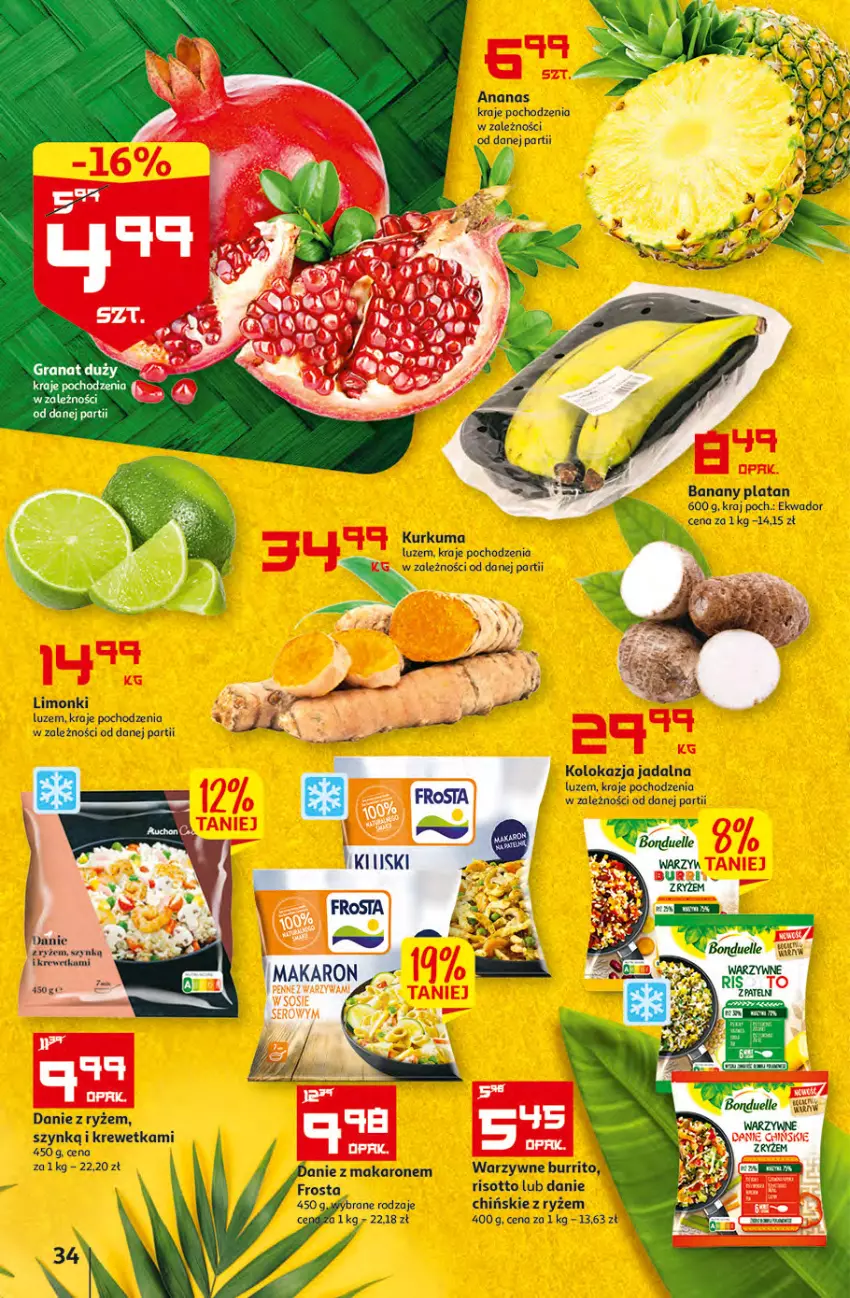 Gazetka promocyjna Auchan - Gazetka MAXI rewelacje Auchan Hipermarket - ważna 12.01 do 18.01.2023 - strona 34 - produkty: Ananas, Banany, Kurkuma, Makaron, Penne, Ryż, Ser, Sos, Warzywa