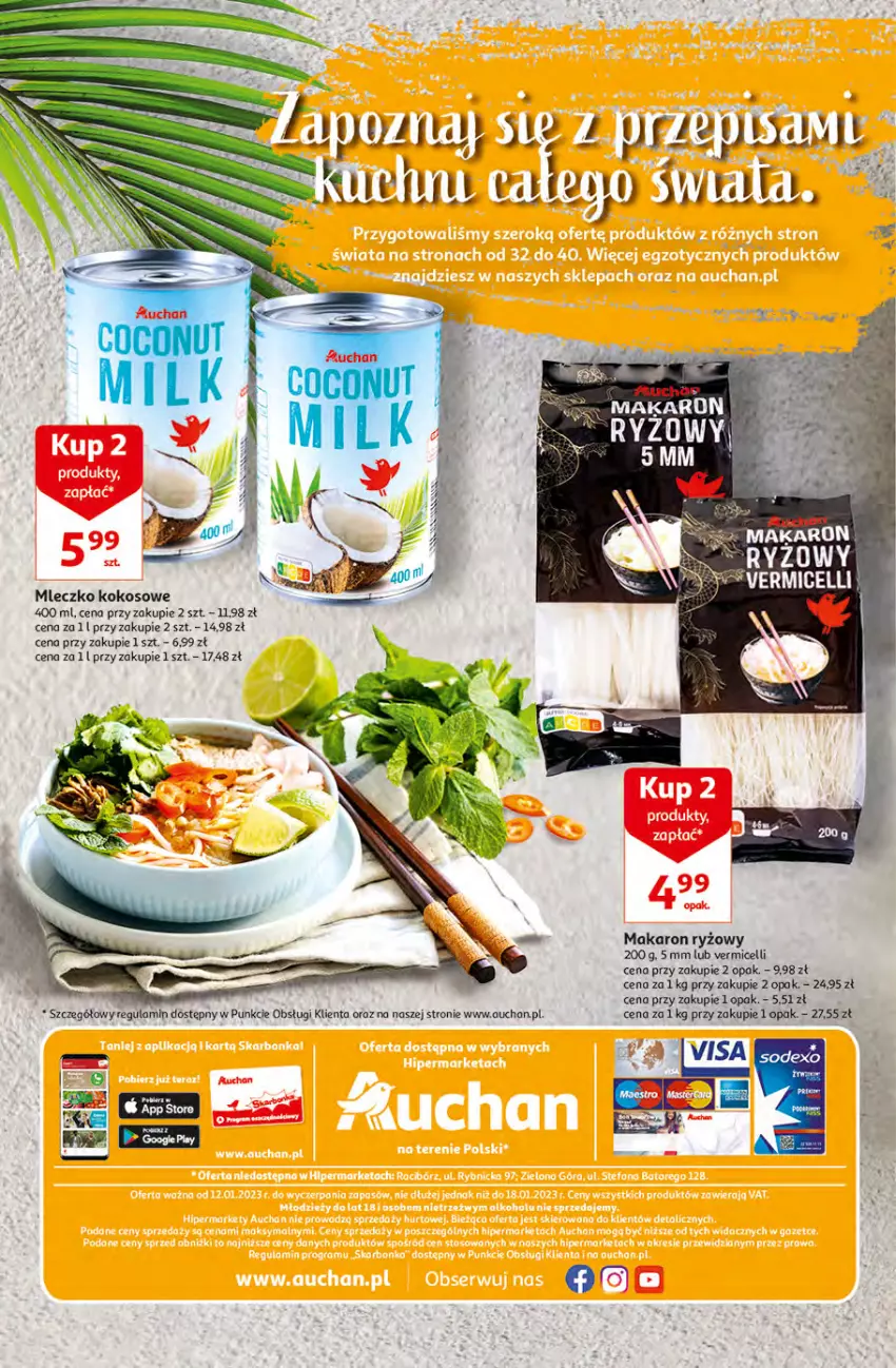 Gazetka promocyjna Auchan - Gazetka MAXI rewelacje Auchan Hipermarket - ważna 12.01 do 18.01.2023 - strona 40 - produkty: Kokos, Makaron, Makaron ryżowy, Mleczko, Ryż
