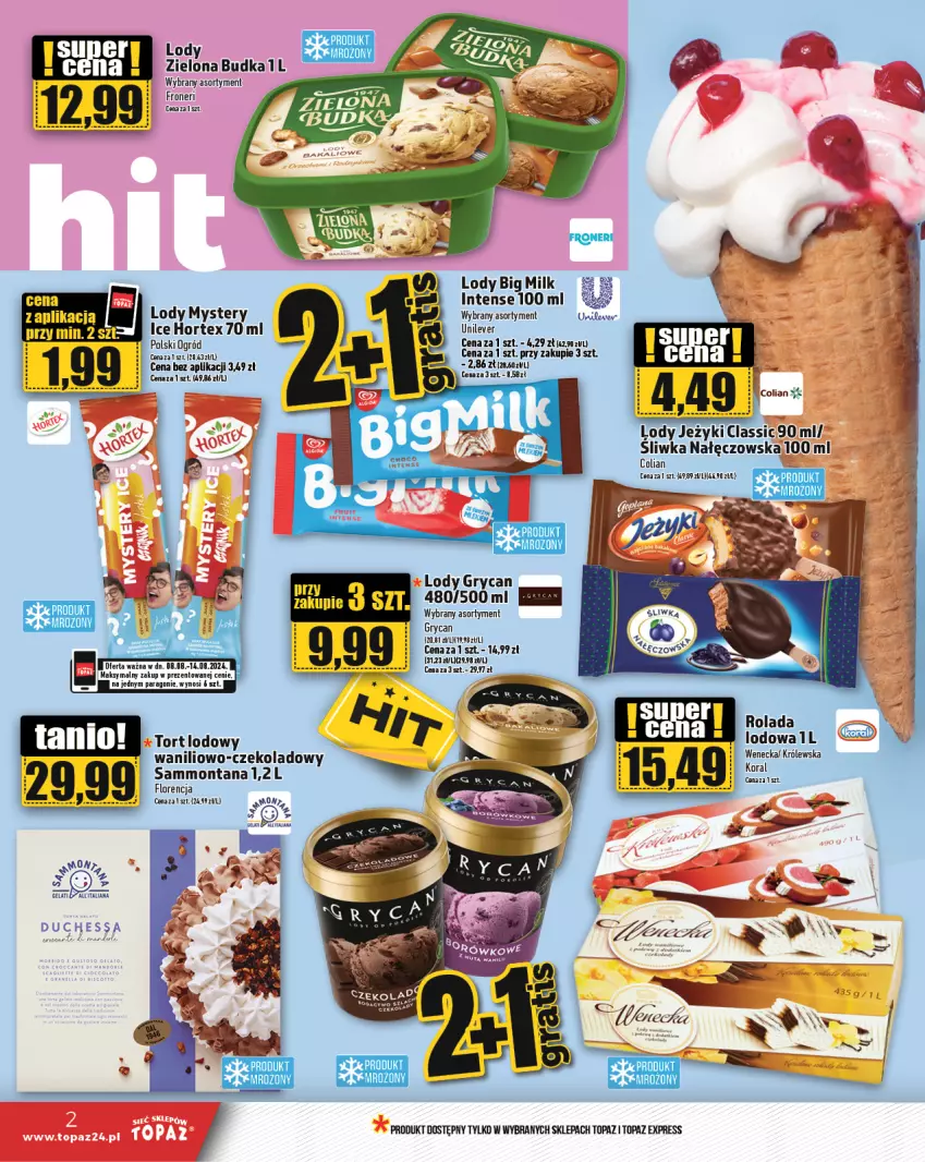 Gazetka promocyjna Topaz - Gazetka - ważna 08.08 do 14.08.2024 - strona 2 - produkty: Gry, Hortex, Jeżyki, LANA, Lody, Ogród, Rolada, Top, Zielona Budka