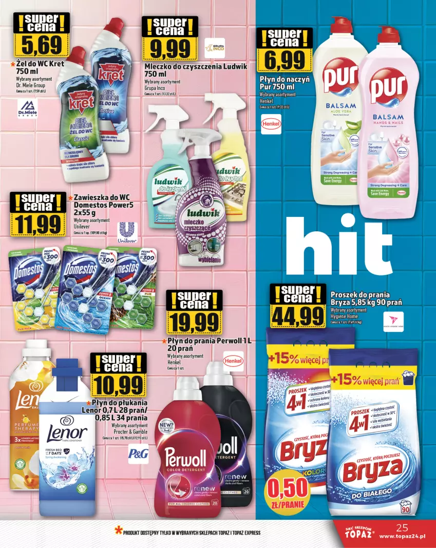 Gazetka promocyjna Topaz - Gazetka - ważna 08.08 do 14.08.2024 - strona 25 - produkty: 7 Days, Aloe vera, Domestos, Kret, Lenor, Ludwik, Miecz, Mleczko, Płyn do płukania, Top