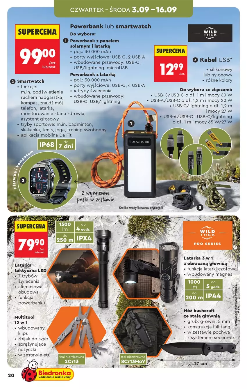 Gazetka promocyjna Biedronka - Okazje Tygodnia - ważna 31.08 do 12.09.2026 - strona 20 - produkty: Gra, Grafika, Kabel USB, Latarka, Monitor, Noż, Nożyczki, Por, Powerbank, Smartwatch, Sport, Tarka