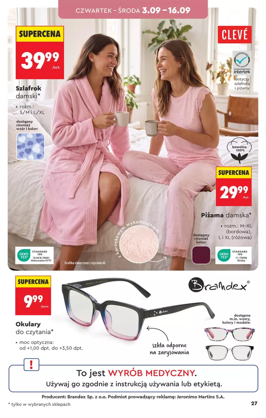 Gazetka promocyjna Biedronka - Okazje Tygodnia - ważna 31.08 do 12.09.2026 - strona 27 - produkty: Okulary do czytania, Piżama, Por, Szlafrok