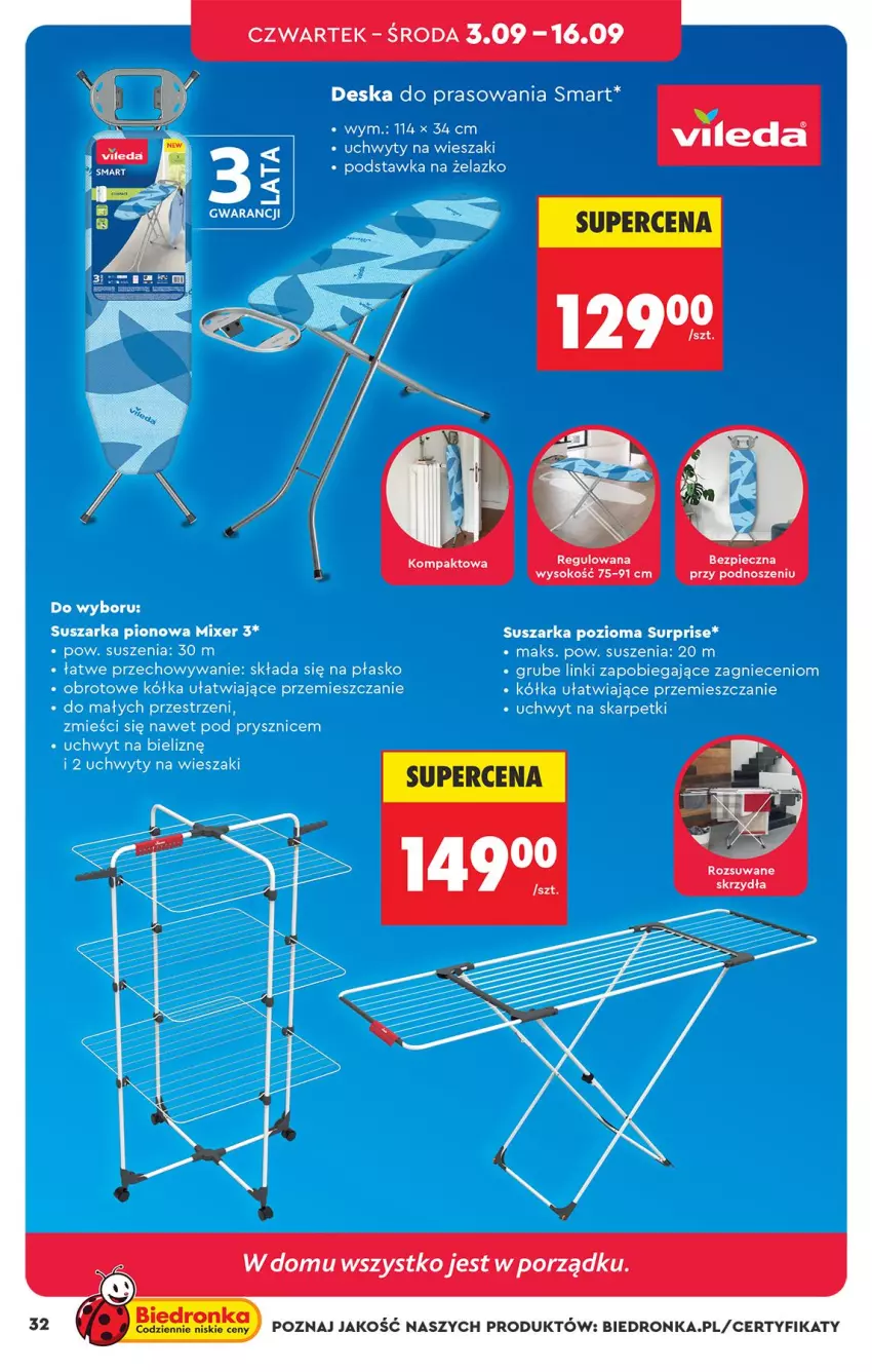 Gazetka promocyjna Biedronka - Okazje Tygodnia - ważna 31.08 do 12.09.2026 - strona 32 - produkty: Deska do prasowania, Karp, Skarpetki, Suszarka, Uchwyty, Wieszak