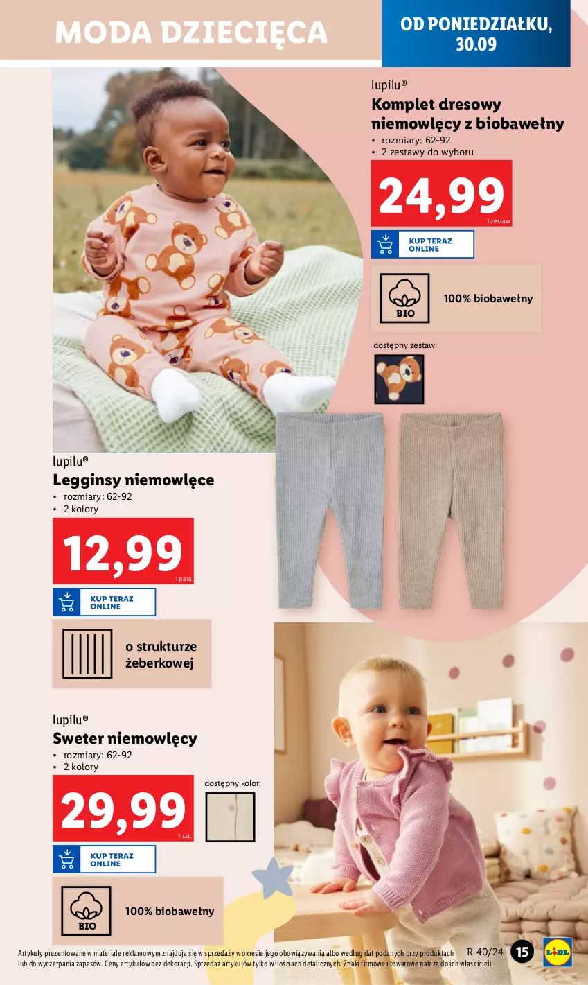 Gazetka promocyjna Lidl - GAZETKA - ważna 30.09 do 05.10.2024 - strona 17 - produkty: Dres, Dzieci, Gin, Legginsy, Moda, Sweter