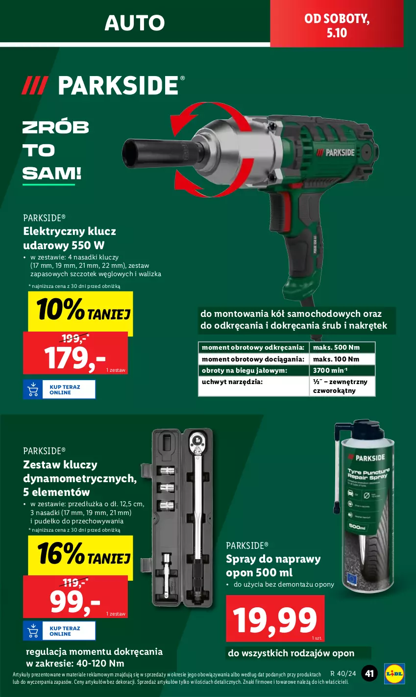 Gazetka promocyjna Lidl - GAZETKA - ważna 30.09 do 05.10.2024 - strona 45 - produkty: Klucz udarowy, Opony, Parkside, Pudełko, Walizka, Zestaw kluczy