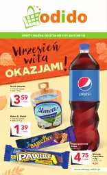 Gazetka promocyjna Odido - Wrzesień wita OKAZJAMI! - Gazetka - ważna od 09.09 do 09.09.2021 - strona 1 - produkty: Ser, Pepsi max, Mirinda, Serek, Pepsi, Napój gazowany, Baton, E. Wedel, Napój, Almette