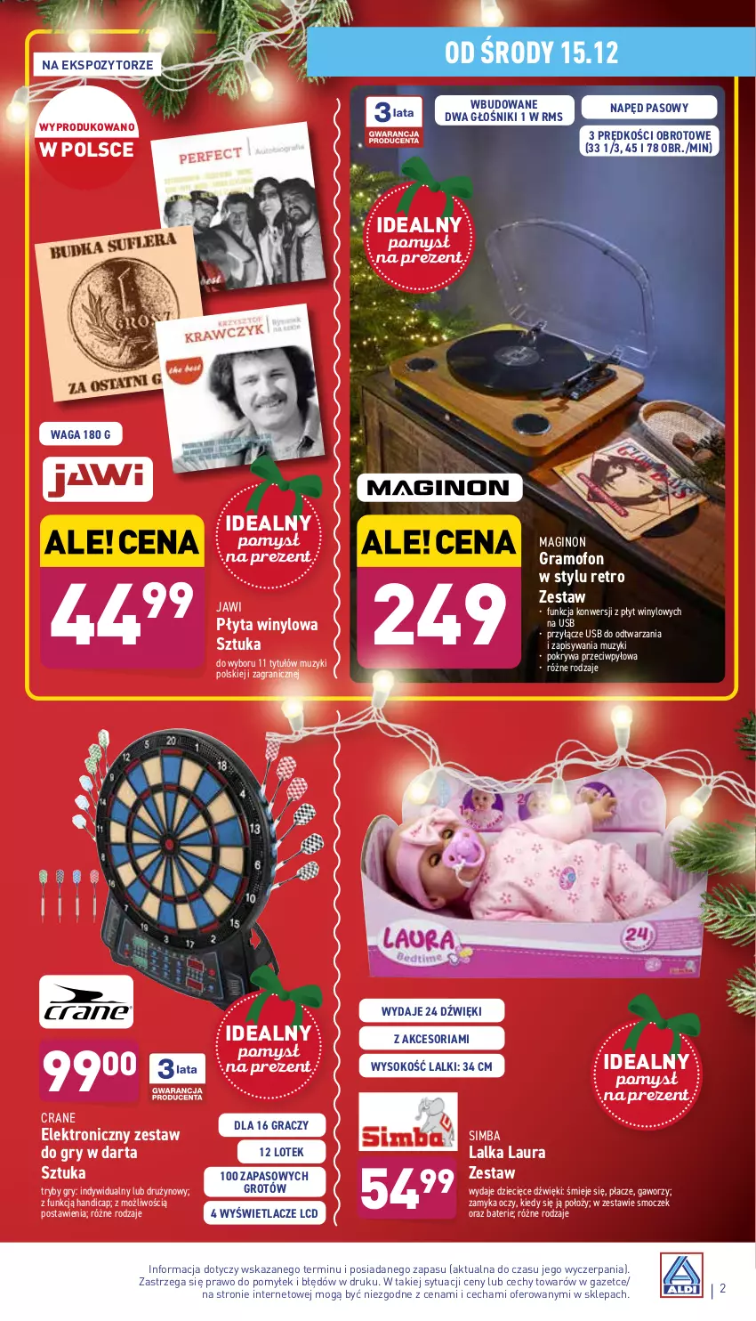 Gazetka promocyjna Aldi - ważna 15.12 do 19.12.2021 - strona 2 - produkty: Dzieci, Gin, Głośnik, Gra, Gry, Lalka, Laur, Płyta, Pokrywa, Sok, Waga