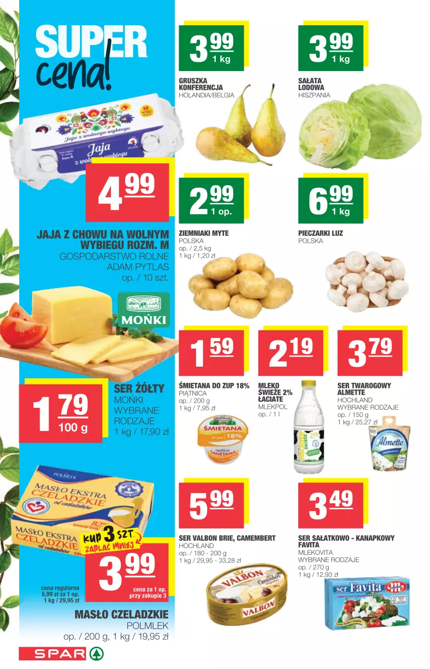 Gazetka promocyjna Spar - Eurospar - ważna 21.04 do 27.04.2021 - strona 2 - produkty: Almette, Brie, Fa, Favita, Hochland, Jaja, LG, Masło, Mleko, Mlekovita, Piątnica, Piec, POLMLEK, Sałat, Sałata lodowa, Ser, Ser twarogowy, Ziemniaki