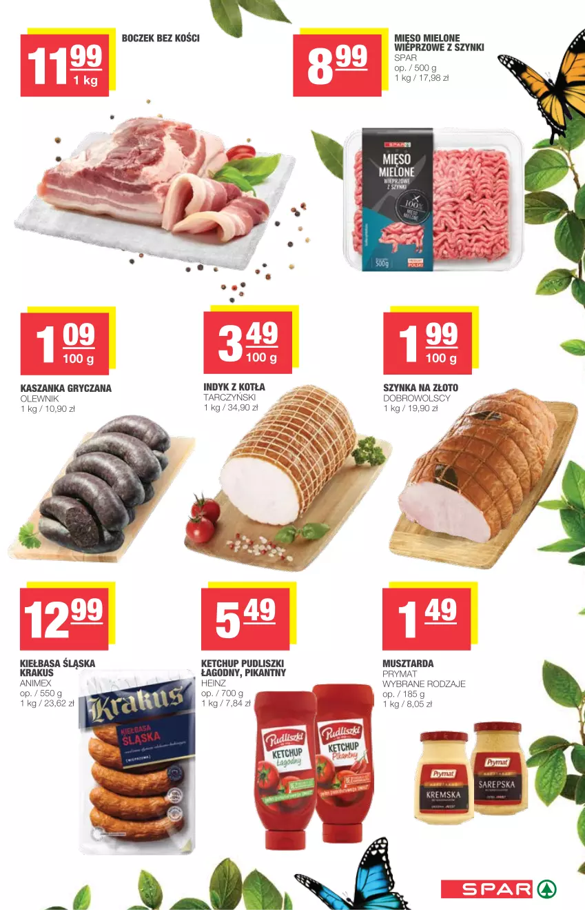 Gazetka promocyjna Spar - Eurospar - ważna 21.04 do 27.04.2021 - strona 3 - produkty: Boczek, Boczek bez kości, Gry, Heinz, Kasza, Kaszanka, Ketchup, Kiełbasa, Kiełbasa śląska, Krakus, Mięso, Mięso mielone, Mus, Musztarda, Olewnik, Prymat, Pudliszki, Szynka, Tarczyński