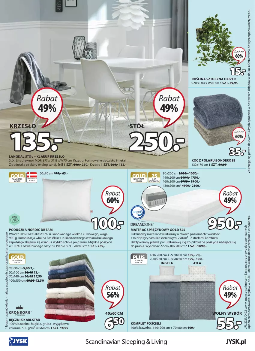 Gazetka promocyjna Jysk - Oferta tygodnia - ważna 07.04 do 20.04.2021 - strona 25 - produkty: Fa, Koc, Komplet pościeli, Krzesło, Materac, Materac sprężynowy, Poduszka, Pościel, Ręcznik, Roślina sztuczna, Siedzisko, Sok, Stół, Tera, Waga, Wełna