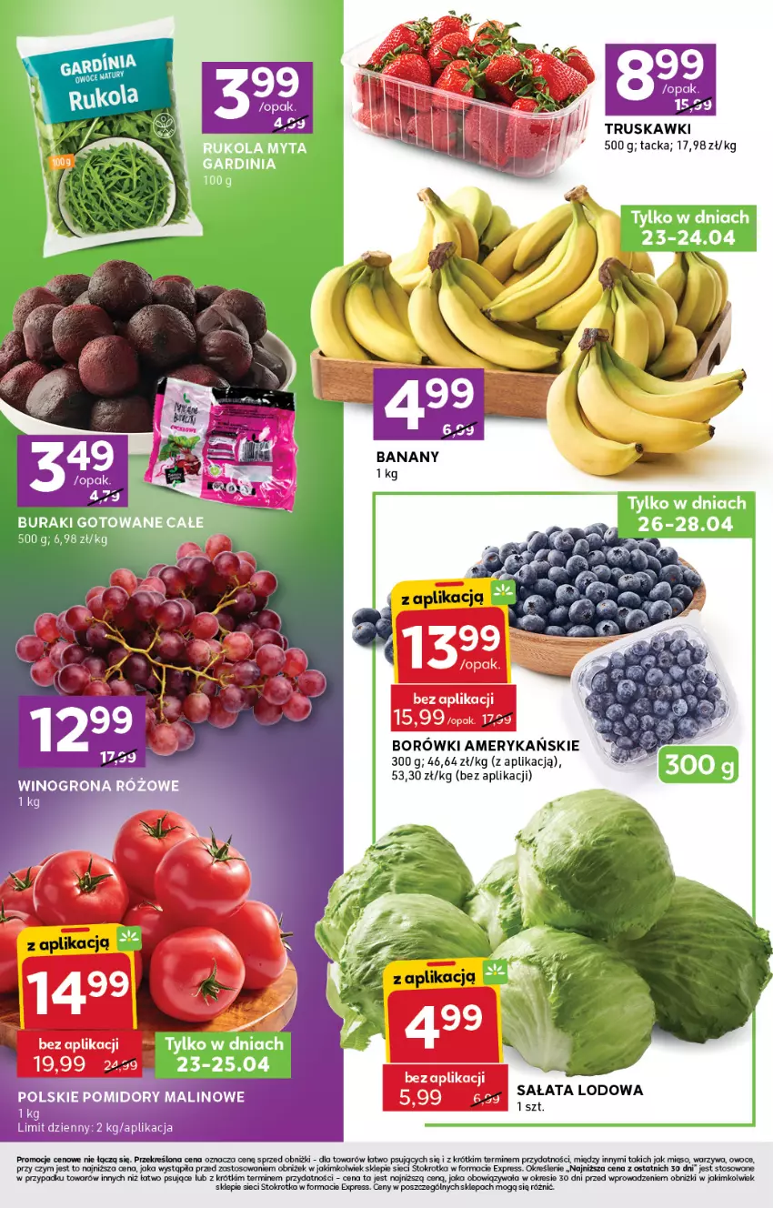 Gazetka promocyjna Stokrotka - Stokrotka Express - ważna 23.04 do 28.04.2026 - strona 2 - produkty: Banany, Buraki, Gres, Mięso, Owoce, Rukola, Sałat, Sałata lodowa, Truskawki, Warzywa
