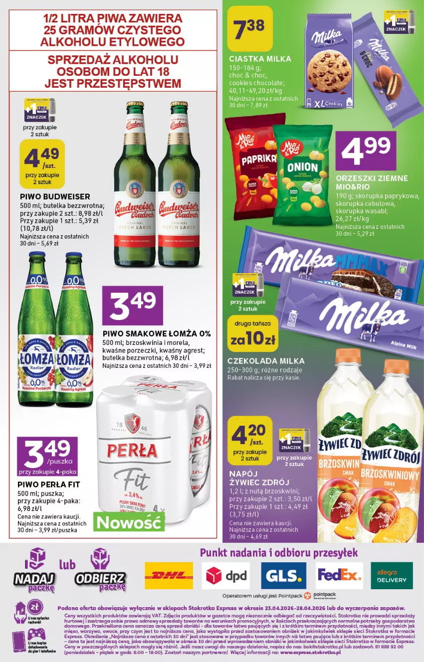 Gazetka promocyjna Stokrotka - Stokrotka Express - ważna 23.04 do 28.04.2026 - strona 6 - produkty: Czekolada, Gra, Gres, Milka, Morela, Napój, O nas, Owoce, Perła, Piwa, Piwo, Por, Ser, Wagi, Warzywa