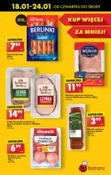Gazetka promocyjna Biedronka - Od czwartku - Gazetka - ważna od 24.01 do 24.01.2024 - strona 43 - produkty: Parówki, Szynka, Boczek, Kiełbasa, Olewnik, Berlinki