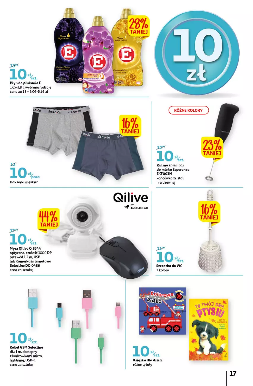 Gazetka promocyjna Auchan - Gazetka Rewelacyjnie małe ceny Auchan Hipermarket - ważna 03.01 do 11.01.2023 - strona 17 - produkty: Bokserki, Clin, Dzieci, Książka, Mysz, Płyn do płukania, Przewód, Ser, Szczotka, Szczotka do WC