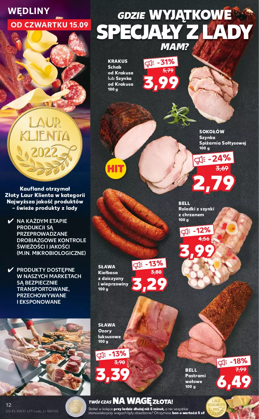 Gazetka promocyjna Kaufland - OFERTA TYGODNIA - ważna 15.09 do 21.09.2022 - strona 12 - produkty: Bell, Chrzan, Kiełbasa, Krakus, Laur, Olej, Piec, Por, Sok, Sokołów, Sport, Szynka, Tran, Waga