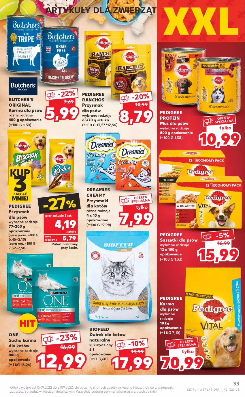 Gazetka promocyjna Kaufland - OFERTA TYGODNIA - ważna 15.09 do 21.09.2022 - strona 33 - produkty: Butcher's, Gin, Mus, Pedigree, Przysmaki, Sucha karma