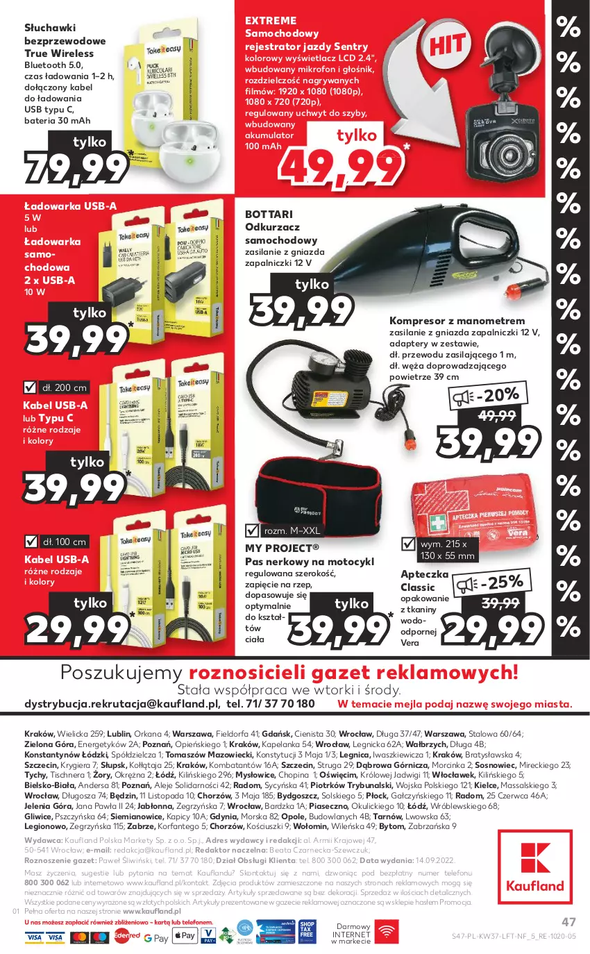 Gazetka promocyjna Kaufland - OFERTA TYGODNIA - ważna 15.09 do 21.09.2022 - strona 47 - produkty: Akumulator, Bateria, Dres, Fa, Głośnik, Gra, Gry, Inka, Kabel USB, Kompresor, Mikrofon, Odkurzacz, Orka, Por, Silan, Słuchawki, Słuchawki bezprzewodowe, Sos, Telefon, Top, Warka