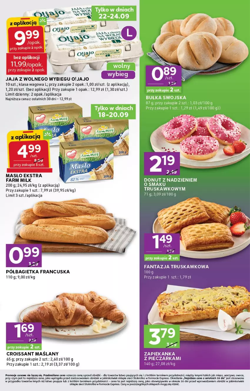 Gazetka promocyjna Stokrotka - Stokrotka Express - ważna 18.09 do 24.09.2025 - strona 3 - produkty: Bagietka, Croissant, Fa, Farm Milk, Jaja, Jaja z wolnego wybiegu, Masło, Mięso