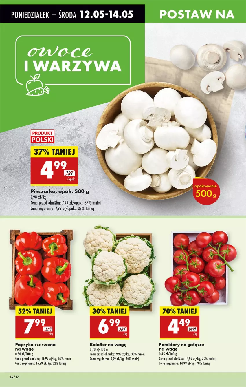 Gazetka promocyjna Biedronka - Od Poniedziałku - ważna 12.05 do 17.05.2025 - strona 18 - produkty: Kalafior, Papryka, Papryka czerwona, Piec, Pieczarka, Pomidory