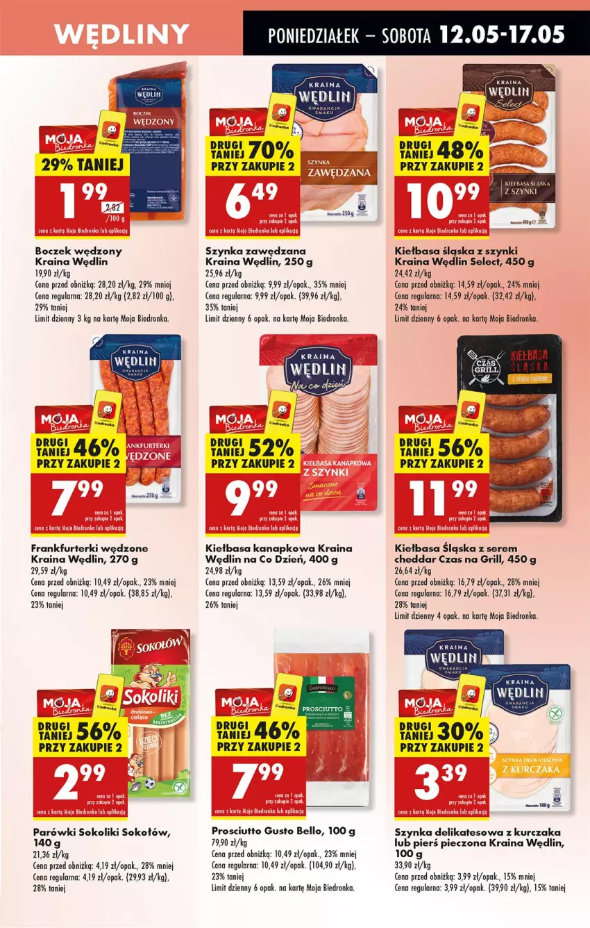 Gazetka promocyjna Biedronka - Od Poniedziałku - ważna 12.05 do 17.05.2025 - strona 27 - produkty: Bell, Boczek, Cheddar, Fa, Frankfurterki, Grill, Kiełbasa, Kiełbasa śląska, Koc, Kurczak, Parówki, Parówki sokoliki, Piec, Prosciutto, Ser, Sok, Sokołów, Szynka, Szynka delikatesowa