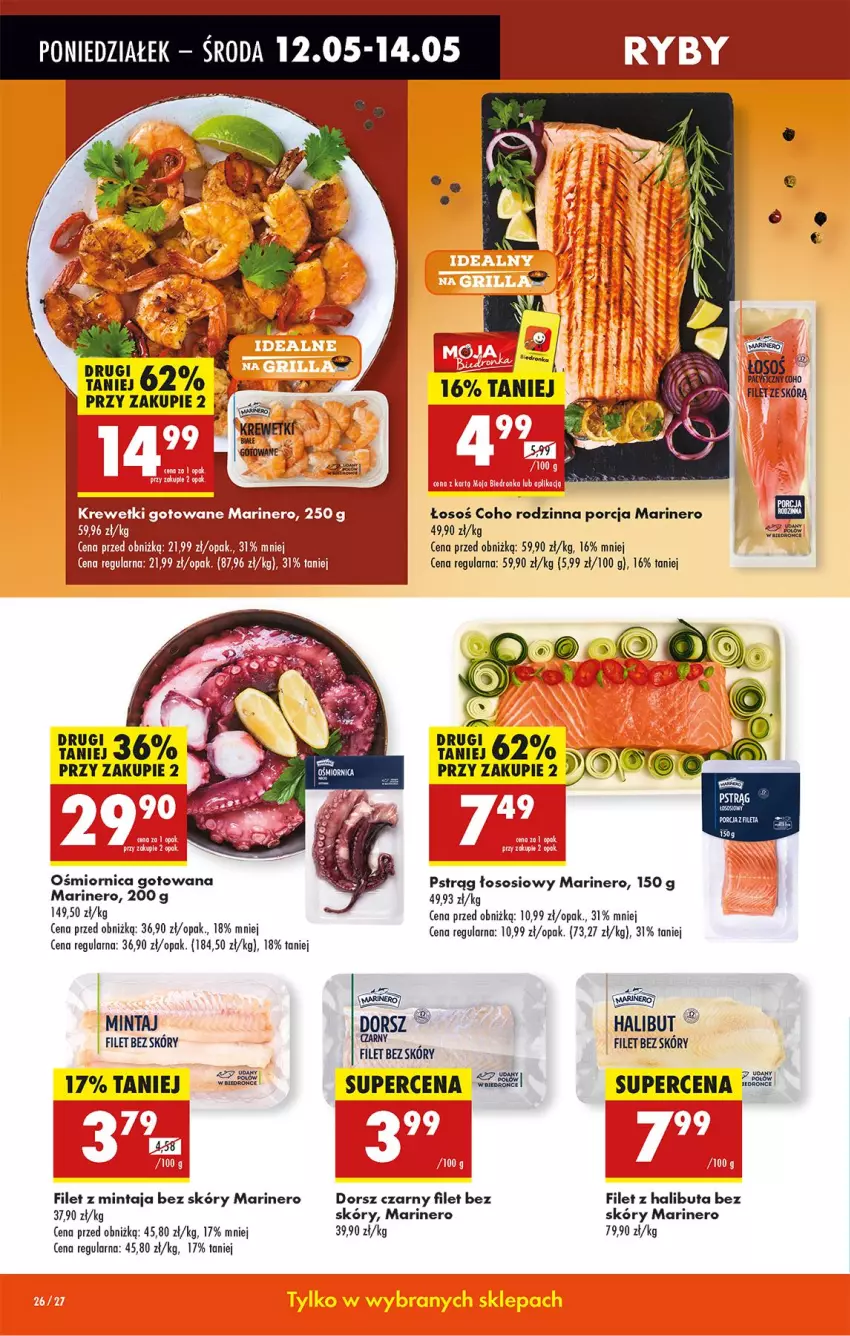Gazetka promocyjna Biedronka - Od Poniedziałku - ważna 12.05 do 17.05.2025 - strona 32 - produkty: Dorsz, Filet z mintaja, Halibut, Krewetki, Mintaj, Por, Pstrąg, Sos