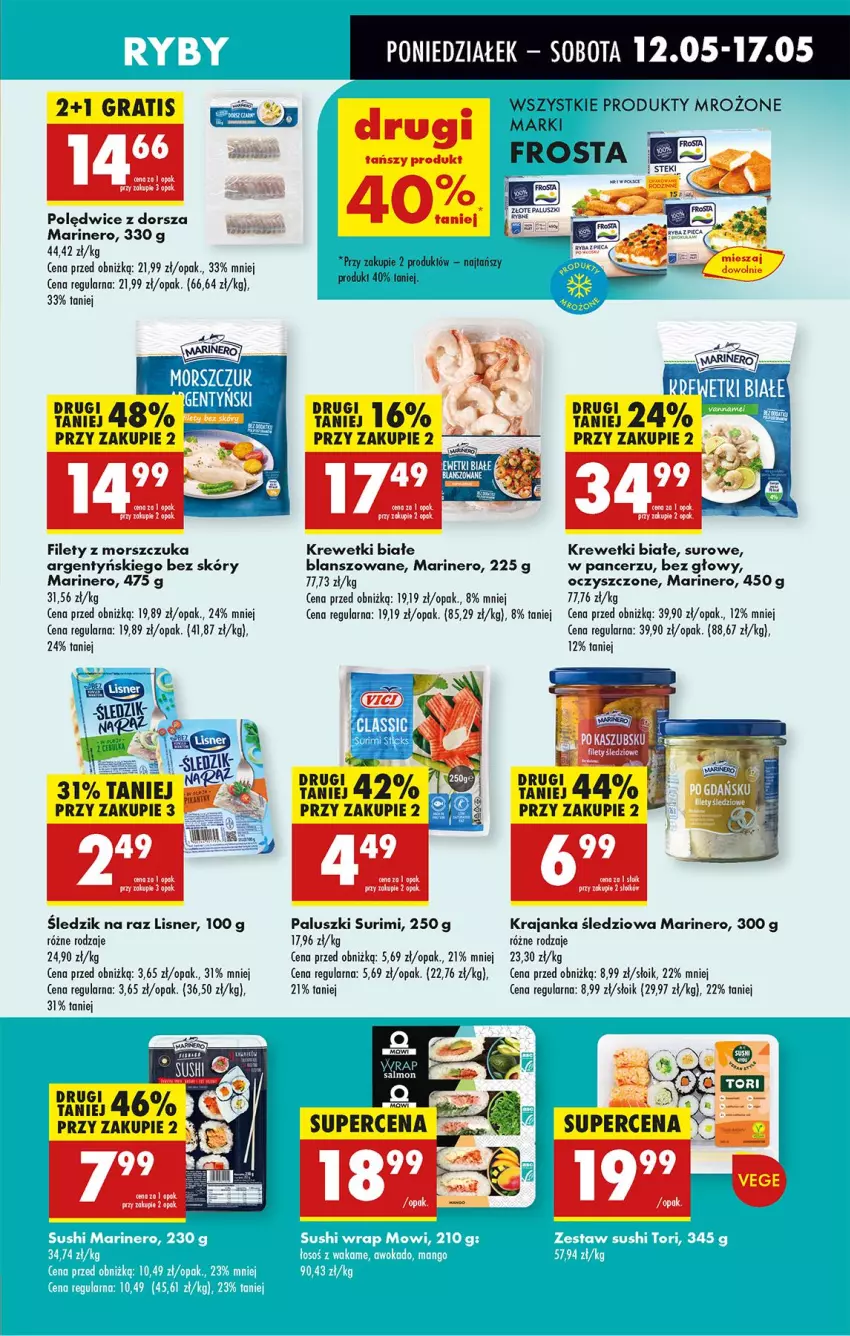 Gazetka promocyjna Biedronka - Od Poniedziałku - ważna 12.05 do 17.05.2025 - strona 33 - produkty: Dorsz, Fa, Gra, Krajanka śledziowa, Krewetki, Lisner, Produkty mrożone