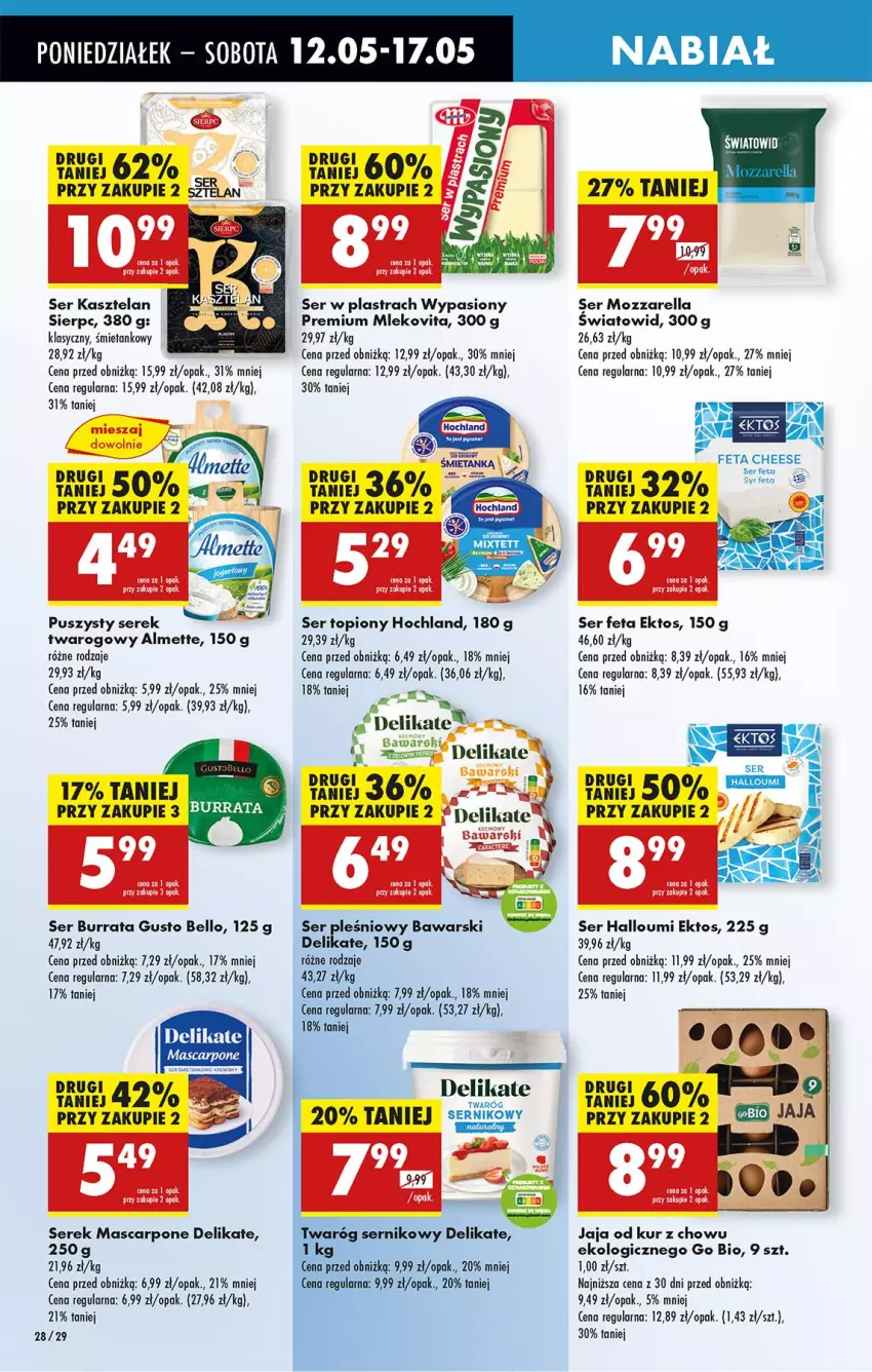 Gazetka promocyjna Biedronka - Od Poniedziałku - ważna 12.05 do 17.05.2025 - strona 34 - produkty: Almette, Bell, Burrata, Feta, Hochland, Jaja, Kasztelan, Mascarpone, Mleko, Mozzarella, Ser, Ser Kasztelan, Ser pleśniowy, Ser topiony, Serek, Top, Twaróg