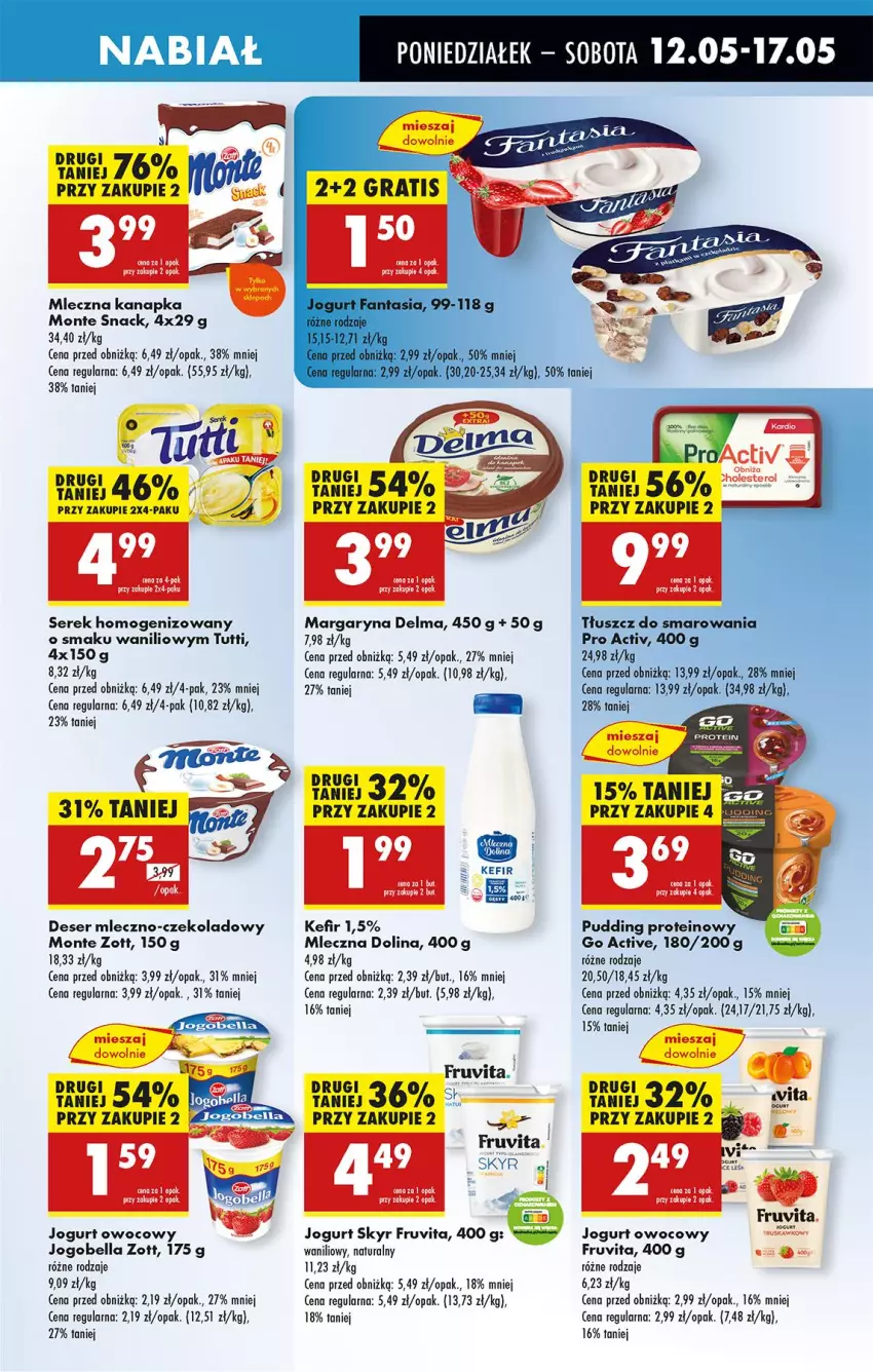 Gazetka promocyjna Biedronka - Od Poniedziałku - ważna 12.05 do 17.05.2025 - strona 35 - produkty: Bell, Bella, Delma, Deser, Jogobella, Jogurt, Jogurt owocowy, Kefir, Margaryna, Mleczna kanapka, Monte, Pudding, Ser, Serek, Serek homogenizowany, Zott
