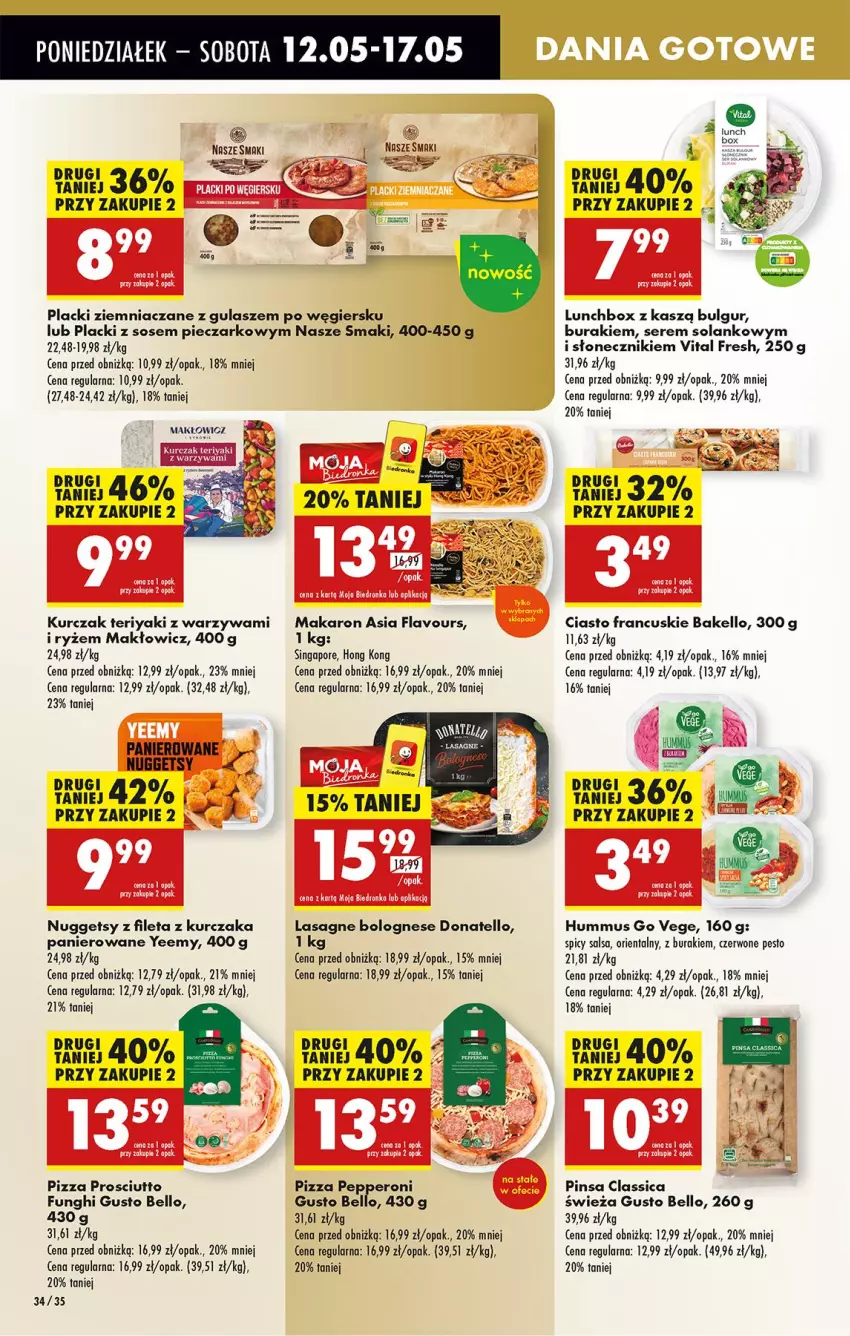 Gazetka promocyjna Biedronka - Od Poniedziałku - ważna 12.05 do 17.05.2025 - strona 42 - produkty: Bell, Brugi, Bulgur, Buraki, Ciasto francuskie, Fa, Hummus, Kurczak, Lack, Lasagne, Lasagne bolognese, LG, Makaron, Mus, Pesto, Piec, Pizza, Por, Prosciutto, Ryż, Salsa, Ser, Solan, Sos, Warzywa
