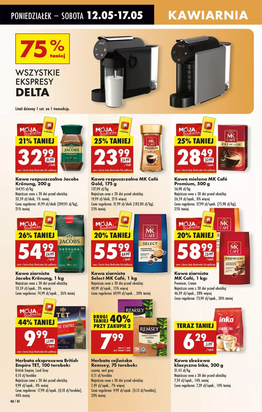 Gazetka promocyjna Biedronka - Od Poniedziałku - ważna 12.05 do 17.05.2025 - strona 50 - produkty: Brit, Earl Grey, Fa, Herbata, Inka, Jacobs, Kawa, Kawa mielona, Kawa rozpuszczalna, Kawa ziarnista, Tera, Torebka, Tran