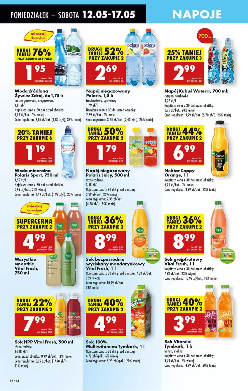 Gazetka promocyjna Biedronka - Od Poniedziałku - ważna 12.05 do 17.05.2025 - strona 52 - produkty: Cappy, Grejpfrut, HP, Kubuś, Kubuś Waterrr, LANA, Napój, Napój niegazowany, Napoje, Nektar, Por, Smoothie, Sok, Sport, Tymbark, Woda, Woda mineralna