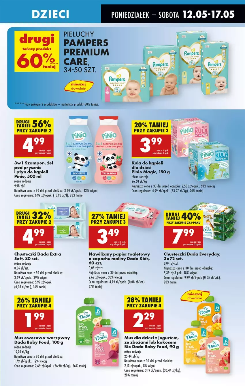 Gazetka promocyjna Biedronka - Od Poniedziałku - ważna 12.05 do 17.05.2025 - strona 67 - produkty: Chusteczki, Dada, Dzieci, Jogurt, Kokos, Kula do kąpieli, Maliny, Mus, Nawilżany papier, Papier, Papier toaletowy, Płyn do kąpieli, Szampon