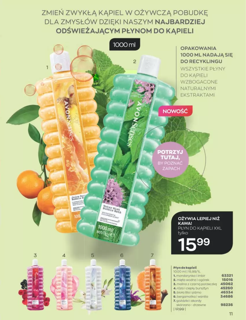 Gazetka promocyjna Avon - Katalog Avon 1/2023 kampania styczeń - ważna 01.01 do 31.01.2023 - strona 11 - produkty: Bursztyn, Kawa, Mięta, Ogórek, Płyn do kąpieli, Por, Róża