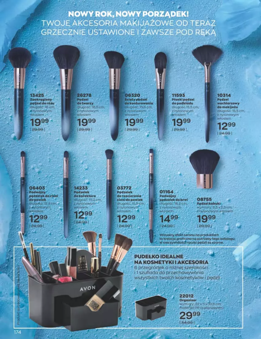 Gazetka promocyjna Avon - Katalog Avon 1/2023 kampania styczeń - ważna 01.01 do 31.01.2023 - strona 174 - produkty: Gra, Organizer, Pędzel do różu, Płaski pędzel, Podkład, Pudełko