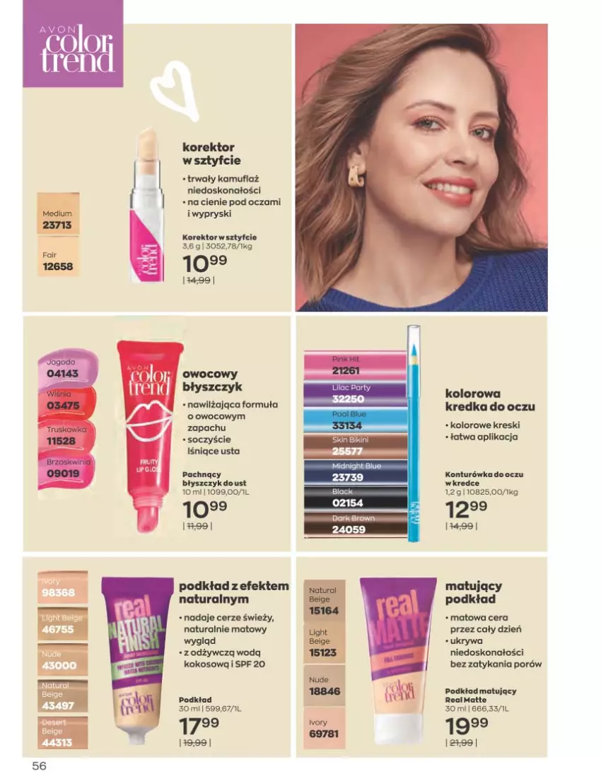 Gazetka promocyjna Avon - Katalog Avon 1/2023 kampania styczeń - ważna 01.01 do 31.01.2023 - strona 56 - produkty: Fa, Kokos, Konturówka do oczu, Kredka, Podkład, Podkład matujący, Por