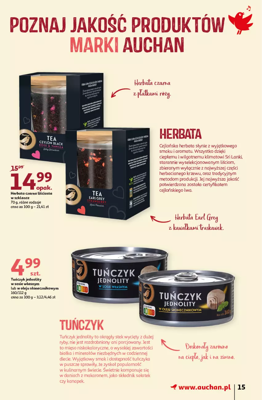 Gazetka promocyjna Auchan - przeNISKIE CENY prze smacznego Dnia Kobiet Hipermarkety - ważna 03.03 do 09.03.2022 - strona 15 - produkty: Herbata, Herbata czarna, Kawa, Lanki, LG, Makaron, Mięso, Olej, Por, Sałat, Sok, Stek, Tuńczyk