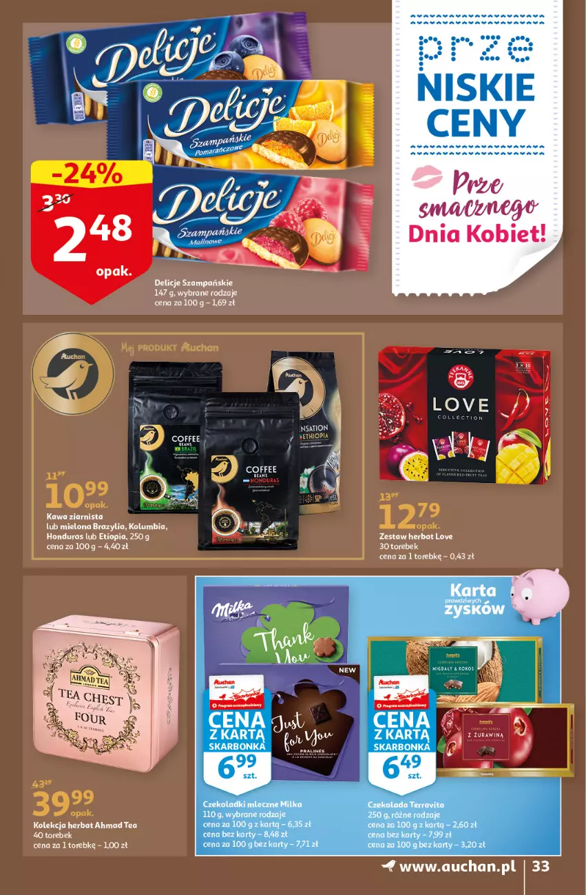 Gazetka promocyjna Auchan - przeNISKIE CENY prze smacznego Dnia Kobiet Hipermarkety - ważna 03.03 do 09.03.2022 - strona 33 - produkty: Czekolada, Delicje, Milka, Sati