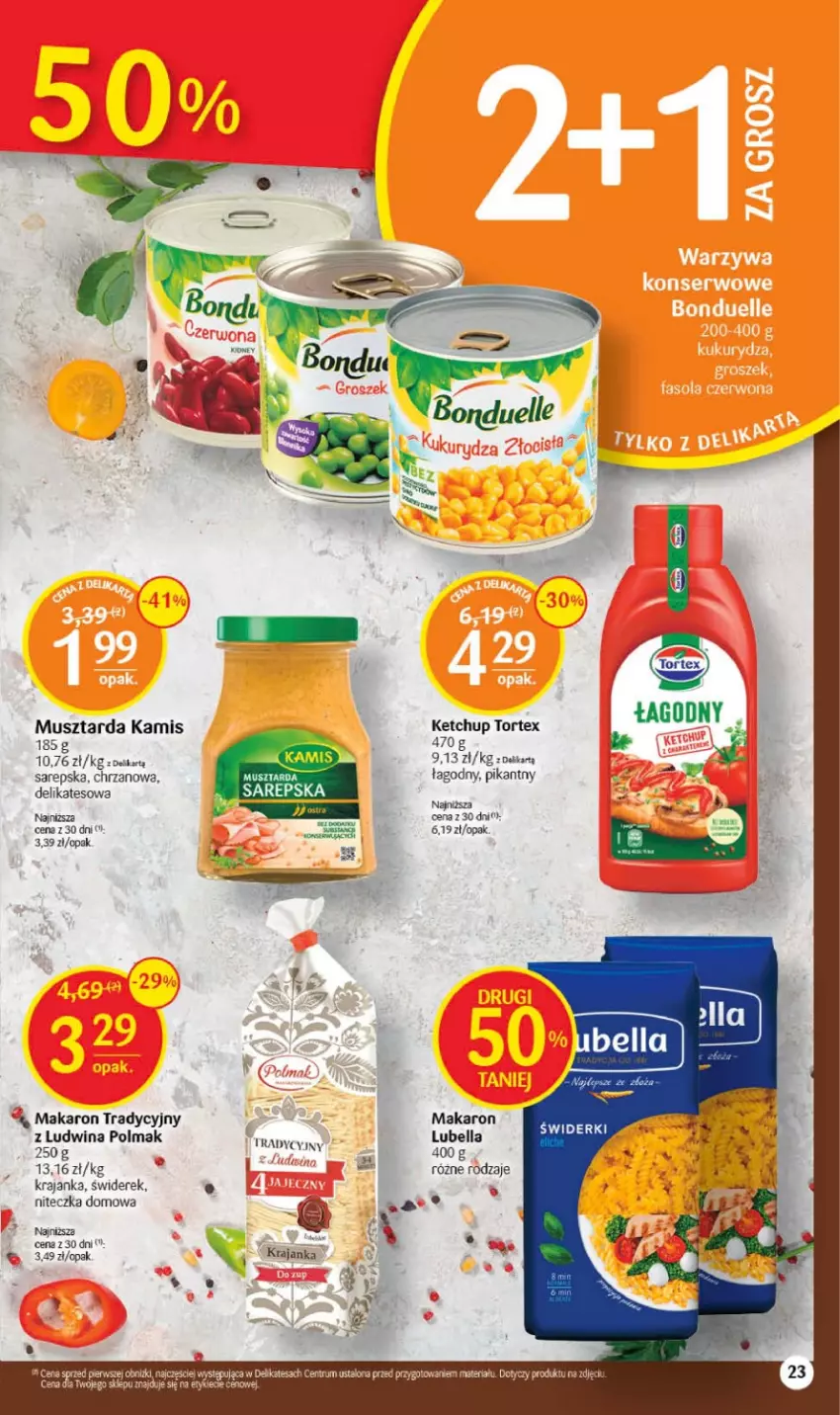 Gazetka promocyjna Delikatesy Centrum - Gazetka DC07 - ważna 16.02 do 22.02.2023 - strona 23 - produkty: Bell, Bella, Chrzan, Kamis, Ketchup, Lubella, Makaron, Mus, Musztarda, Olma, Rum