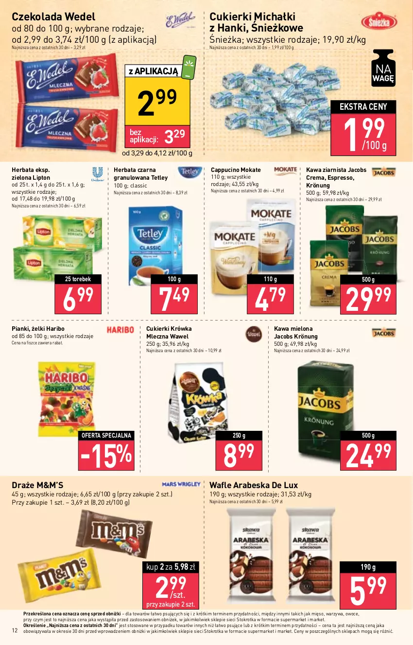 Gazetka promocyjna Stokrotka - Market - ważna 12.10 do 18.10.2023 - strona 13 - produkty: Cukier, Cukierki, Czekolada, Gra, Haribo, Herbata, Herbata czarna, Jacobs, Jacobs Krönung, Kawa, Kawa mielona, Kawa ziarnista, Lipton, Michałki, Mięso, Owoce, Piwa, Tetley, Wafle, Warzywa, Wawel